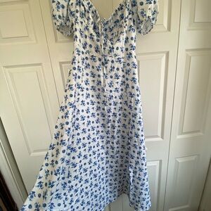 Floral Blue and White  Peasant Style  Sun Dress
